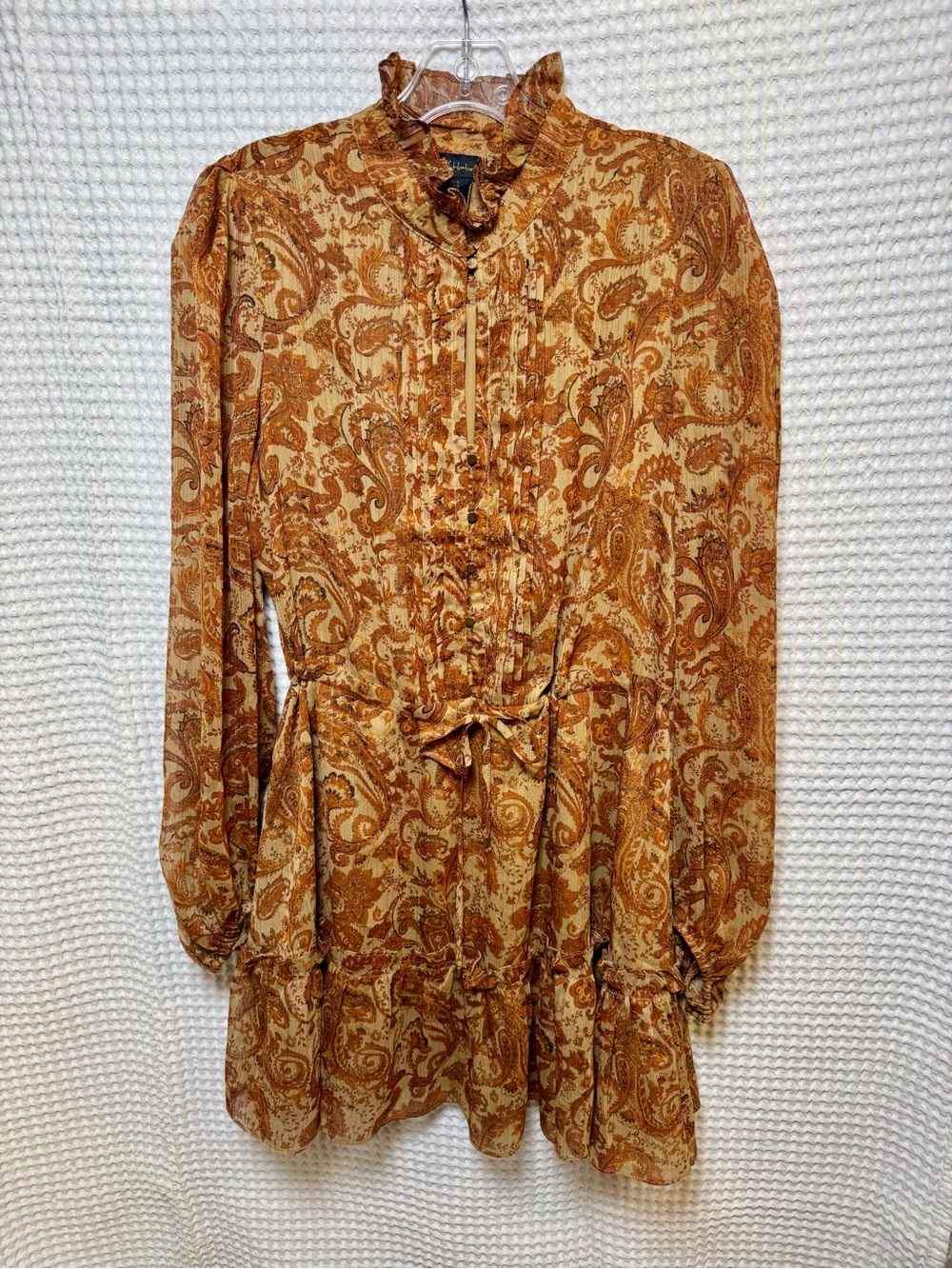 House of Harlow 1960 Golden Rust Paisley Long-Sleeve Ruffle Dress- Size 6